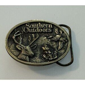 Southern Outdoors Belt Buckle Brass Raised Logo‎ Bass Buck Ducks Hunting 1986
